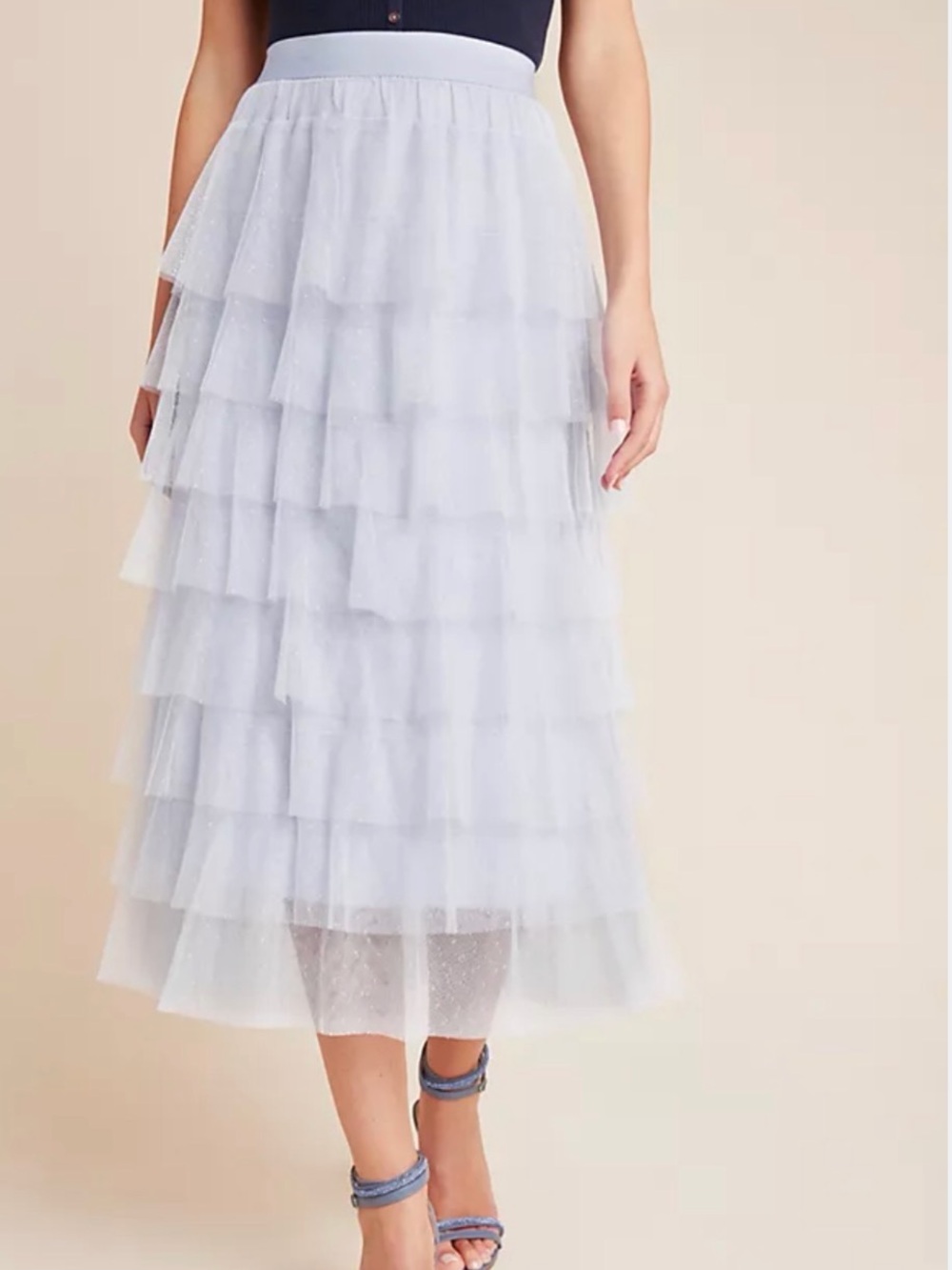 Anthropologie Pale blue Tiered Tulle Midi Skirt